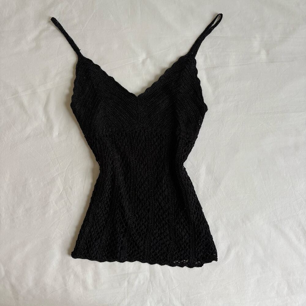 Y2K Crochet Cami Black Knit Lace Whimsigoth Fairy Grunge Top